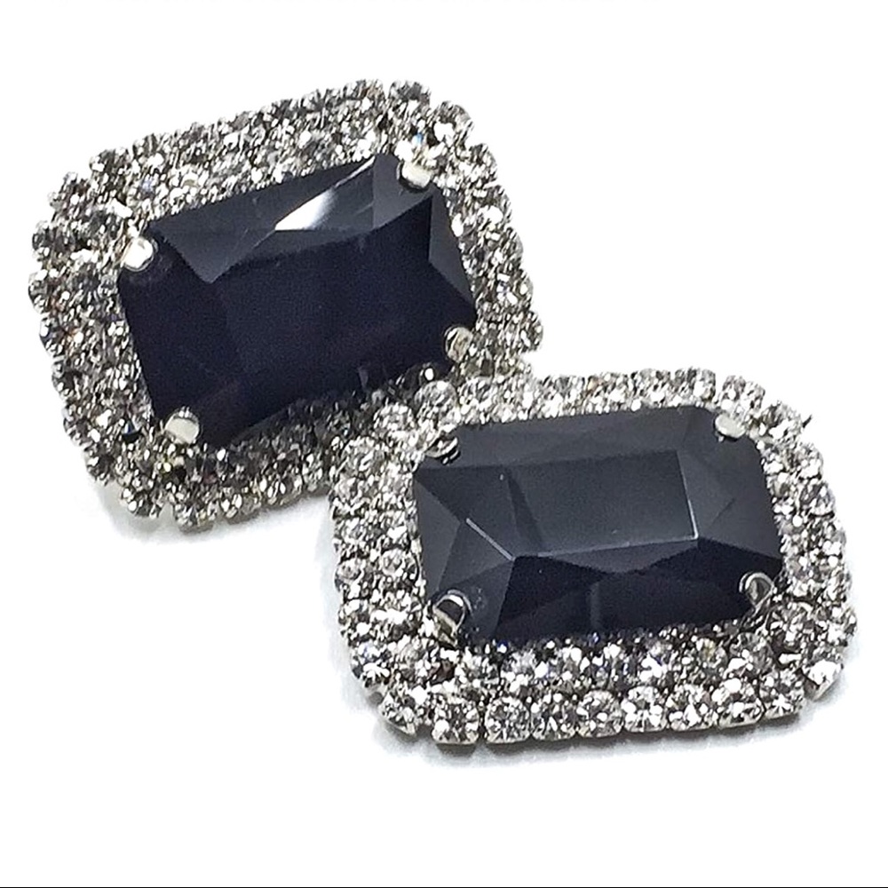 Rhinestone Shoe Clips Hat and Scarf Clip Black and Clear Silver-tone Adornment